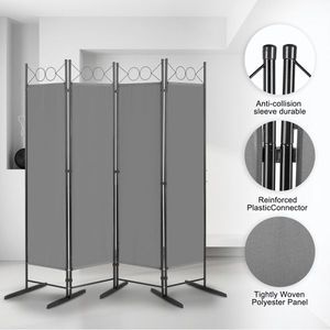 Paravento Pieghevole a 4 Ante 6FT in Tessuto Poliestere 160g con Telaio in Acciaio al Carbonio Grigio - Divisorio Pieghevole con Piedini in Plastica - Product Image 5