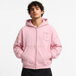 Sweat-shirt d'hiver personnalisé pour homme, à fermeture éclair, orné de perles, en coton épais, coupe oversize, style streetwear, marque privée, vêtements OEM ODM - Product Image 5
