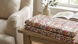 Tissu en coton léger et écologique imprimé à la main, motif floral grenade, style indien Jaipur, pour robes de filles et de garçons - Product Image 1