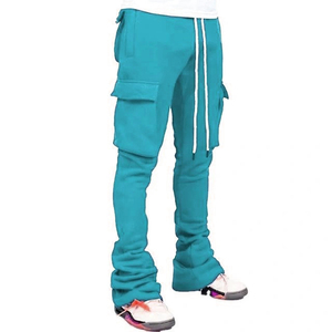 Pantalon de jogging décontracté pour homme en coton léger, taille élastique avec cordon de serrage, plusieurs poches, couleur turquoise, idéal pour l'été - Product Image 1