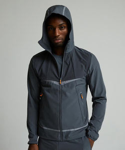 Ensemble de survêtement décontracté deux pièces pour homme, coupe-vent léger en nylon 100 % avec capuche et cordon de serrage, idéal pour l'automne - Product Image 2