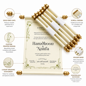 Tarjeta de invitación de boda tipo scroll con extremos dorados, invitación impresa personalizada de estilo real para eventos de lujo - Product Image 6
