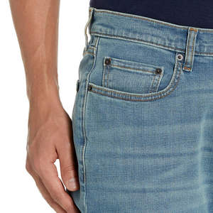 กางเกงยีนส์เดนิมสีน้ำเงินทรงตรงสำหรับผู้ชาย สไตล์ลำลอง เอวสูง ยางยืด - Product Image 3