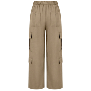 Pantalones Cargo de Pierna Ancha para Mujer, Cintura Alta Elástica, Ajuste Holgado, Pierna Recta, Multibolsillos, Utilitarios, para Uso Casual y al Aire Libre - Product Image 5