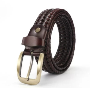 Cinturones de Cuero Vacuno Genuino Hechos a Mano BS INTERNATIONAL NA241, Hebilla Cuadrada de Acero Trenzada, Cinturón Vintage para Hombre, Resistente al Agua, 3.8CM - Product Image 3