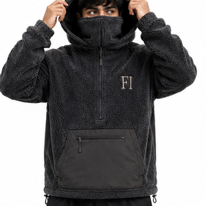Custom Logo <b>Sherpa</b> Pullover Half Zip Streetwear Winter Outdoor Pocket Casual Men's Cotton Fleece <b>Hoodies</b> Wholesale Supplier USA - Product Image 3