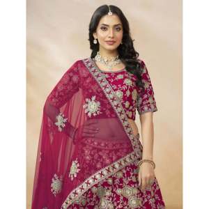 Dazzling Pink Silk Embroidered Lehenga Choli for <b>Wedding</b> - Product Image 3