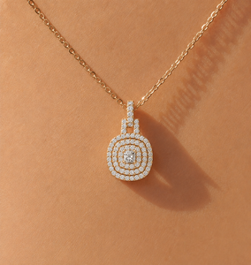 Pendentif en diamant de laboratoire taille coussin, or massif 14K 18K, double halo, accent rond, DEF VVS, pendentif de fiançailles, vente en gros - Product Image 3