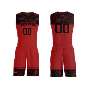 Camiseta de Baloncesto Sublimada Personalizada, Cuello en V, Sin Mangas, Estampado Geométrico Rojo y Negro, Uniforme de Malla Transpirable para Adultos Unisex - Product Image 6