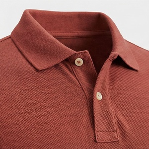 Polo en piqué 100% coton rouge rouille à manches courtes pour homme, décontracté, respirant, coupe classique, design tricoté uni - Product Image 4