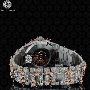 Montre de luxe Charm_Jewells en acier inoxydable glacé, boîtier 40 mm, cadran ajouré, analogique, mécanique, pour homme, bijou de mode, étanche 10 bars - Product Image 4