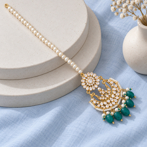 High Quality Pearl Chain Crescent Teal Drop Maang <b>Tikka</b> Wholesale Bulk Custom Design - Product Image 6