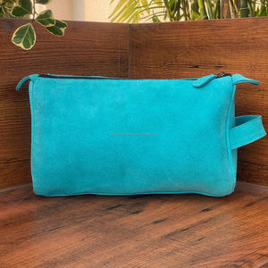 New Turquoise Accent Unisex Embroidered Suede Leather Hanging Cosmetic & <b>Makeup</b> Bag New Boot Stitch Travel Multi Usage Wash <b>Kits</b> - Product Image 4
