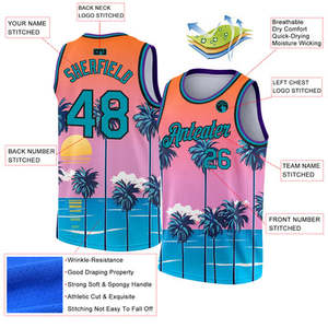 Camiseta de Baloncesto Sublimada Personalizada, Unisex, para Adultos, sin Mangas, con Estampado de Palmeras Tropicales, Cuello Redondo, 100% Poliéster, Transpirable - Product Image 2