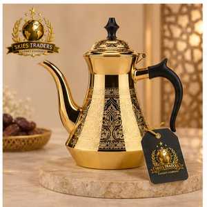 SKIES TRADERS Pot à café arabe doré, Dallah traditionnelle, Serveur à thé en métal, Style oriental, Pichet à boissons résistant à la chaleur - Product Image 3