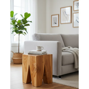ARTERRA Luxury Geometric Teak Prism <b>Stool</b> Combines Sturdy Design Perfect for Adding Warmth Beauty Hotel Apartment Spaces - Product Image 4