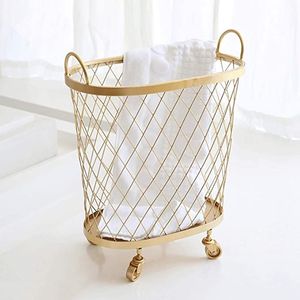 Oval Metal <b>Wire</b> <b>Storage</b> <b>Basket</b> With Handles <b>For</b> Laundry <b>Storage</b> Elegant Design On Wheels - Product Image 1
