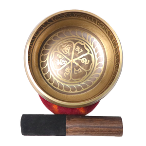 Bol chantant tibétain en laiton de 12 cm en gros avec gravure de mantra bouddhiste, bol de méditation fait main pour la guérison sonore et le yoga - Product Image 1