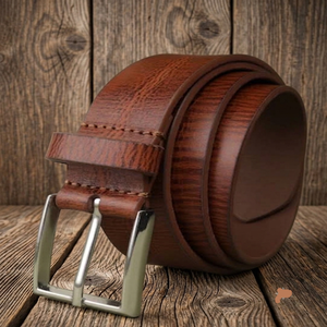 Ceinture décontractée en cuir texturé marron de style moderne pour hommes, pour jeans, avec boucle élégante en laiton argenté antique, longueur personnalisable - Product Image 3