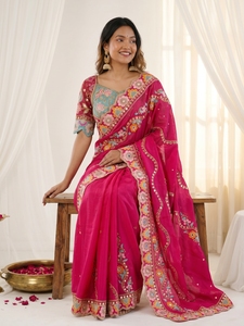 Sari indien ethnique de créateur, orné de paillettes, pour toutes les occasions spéciales et les événements, tenue tendance pour femmes. - Product Image 1