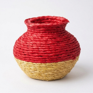 Panier en sisal tissé à la main, rond, avec dessus rouge, base naturelle, style bohème, décoration de table d'intérieur, utilisation dans le salon - Product Image 1