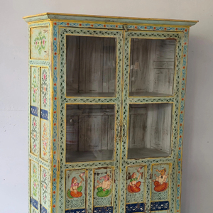 Vitrina de Madera Maciza Pintada a Mano Haswani Handicrafts, Gabinete de Exhibición Vintage, Duradero y Resistente - Product Image 1