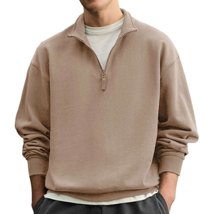 Sweat-shirt oversize pour homme à col zippé, couleur unie, en coton French Terry, pull décontracté à col rabattu, idéal pour l'automne - Product Image 3
