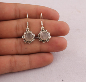 Wholesale <b>925</b> Sterling <b>Silver</b> Rose Quartz Water Drop Shape Vintage Handmade Drop <b>Earrings</b> for Women B2B Engagement Wedding - Product Image 1