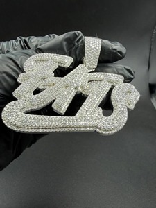 LUXESHINE JEWELLERY Colgante con Letras Fats, Moissanita, Aleación de Plata 925, Estilo Hip Hop, Incrustaciones de Cristal y Microincrustaciones de Diamantes de Imitación - Product Image 4