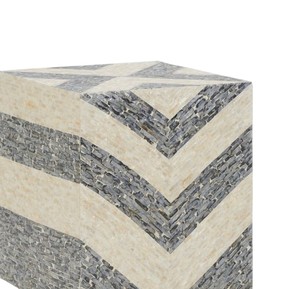 Charcoal Grey Ivory White Chevron Mosaic <b>Square</b> <b>Side</b> <b>Table</b> Stools Mother of Pearl Elegant Handcrafted Wooden Stool Decor - Product Image 4