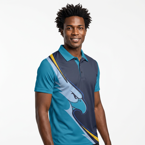 Polo à manches courtes pour homme avec imprimé aigle, bleu et jaune, coupe décontractée, en polyester tricoté à séchage rapide - Product Image 3