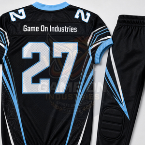 Custom American Football Uniform Set Black Blue Tackle Jersey & Padded Pants Sublimated Team Wear Game On Industries - Product Image 5
