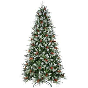 Albero di Natale Artificiale Abete Innevato da 2,1 m con 2178 Punte in PE/PVC, Pigne e Bacche - Decorazione Natalizia Pieghevole - Product Image 1