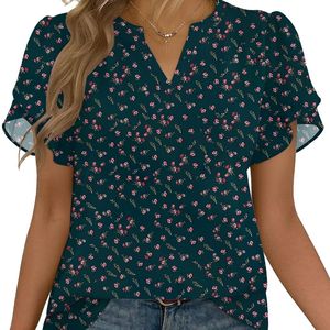 Elegante Blusa de Gasa para Mujer con Estampado de Puntos, Manga con Volantes, Color Verde Azulado, Estilo Formal de Oficina, Túnica Holgada de Verano - Product Image 4