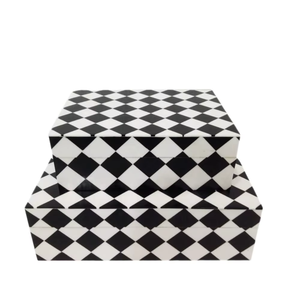 Luxury Handmade Black White Bone Inlay Jewelry <b>Box</b> Set | Decorative Storage Organizer for Rings Earrings <b>Keepsakes</b> Vanity Gifts - Product Image 3