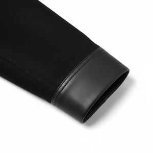 Blouson Bomber en Coton et Daim pour Homme avec Logo Cristal Personnalisé sur le Devant - Blouson Varsity Noir Premium Coupe Slim avec Panneaux en Cuir Contrastant - Product Image 4