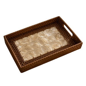 Bandeja rectangular de ratán con incrustaciones de nácar, bandeja de mimbre ecológica para decoración de mesa, ratán premium de Vietnam - Product Image 1
