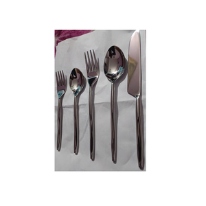 Ensemble de couverts en acier inoxydable de luxe à 5 pièces avec poignée géométrique, durable, compatible lave-vaisselle, couteau, fourchette et cuillère avec design pyramidal - Product Image 3