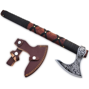 Hand Forged Industrial <b>Axe</b> <b>Handle</b> Custom Carbon Steel <b>Axe</b> Custom <b>Handle</b> Viking <b>Axe</b> with Leather Sheath for Sale - Product Image 2