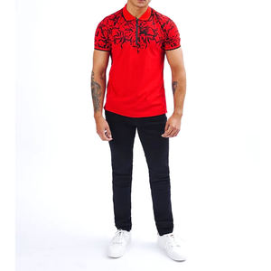 Chemises pour hommes brodées en tricot 100% coton, imprimé tendance, manches courtes, décontractées, avec poche, anti-plis, pour l'été - Product Image 1