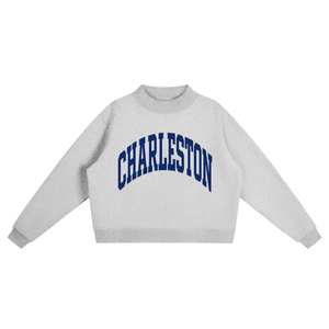 Sweat-shirt à col montant personnalisé avec lettres vintage, imprimé, pour femme, coupe oversize, épaules tombantes, en molleton de coton, style pull à capuche - Product Image 1