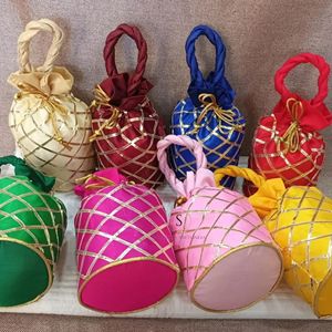 Beautiful Rajasthani Style Embroidered Hand <b>Bags</b> Potli <b>Bags</b> With Checkered Pattern Potli <b>Bags</b> for Wedding Party, Hldi, Mehendi - Product Image 4