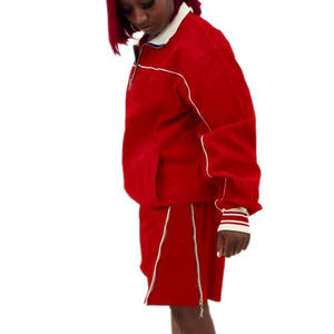 Red Men's 2 Piece Track Suit <b>Set</b> <b>Knitted</b> Polyester Sporty Summer Wear Turn Down Collar Solid Color - Product Image 4