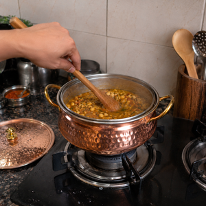 Hammered Copper Casserole Cooking <b>Pot</b> with Glass Lid Double Handles Traditional Handi Serving Cookware Hotel Restaurant Catering - Product Image 4