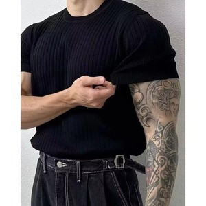 Camiseta de Verano de Alta Gama para Hombre, Corte Holgado Informal, Manga Corta, Tejido de Punto, Diseño Sólido, Transpirable, Tela de 180 Gramos, Bordada - Product Image 3