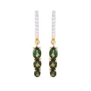 Three Stone Natural Tourmaline <b>Stud</b> <b>Earrings</b> 925 Sterling Silver 14K Gold Plated Lightweight Unique Jewelry For Women - Product Image 5