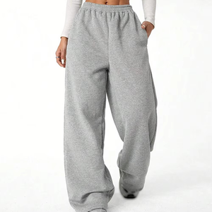 Pantalon large blanc pour femme, taille élastique avec cordon de serrage, coupe ample, style minimaliste, décontracté et doux, personnalisable OEM - Product Image 6