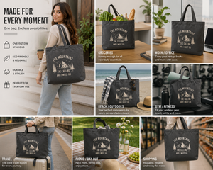 Sac fourre-tout en toile grande taille avec imprimé lettres « Les montagnes appellent et je dois y aller », sac de shopping à usage quotidien avec poignée longue - Product Image 5
