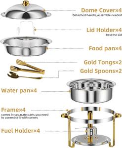 Premium Stainless Steel Chafing Dish with Gold Handles and Trim Luxury Round Buffet <b>Food</b> <b>Warmer</b> Set for Upscale Catering Events - Product Image 3