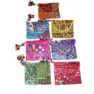 Sac à bandoulière en coton Banjara de bohème de grande capacité pour femmes sac à bandoulière coloré brodé avec miroir pompons de travail - Product Image 2